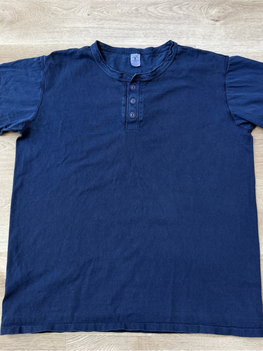 Vintage 40s 50s Style Velva Sheen Tubular Knit Indigo Dyed Henley T Shirt Men XL